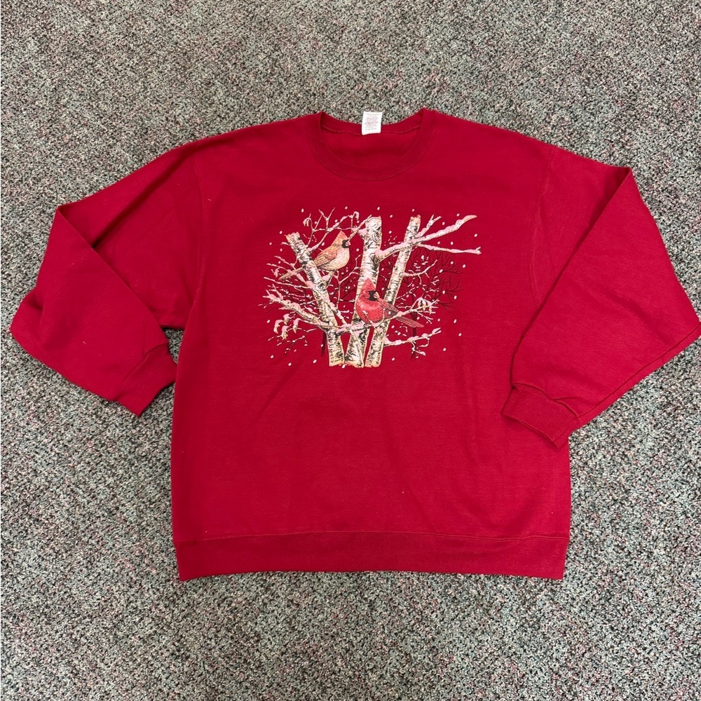 Vintage Jerzees Winter Bird Graphic Fleece Lined Crewneck XL